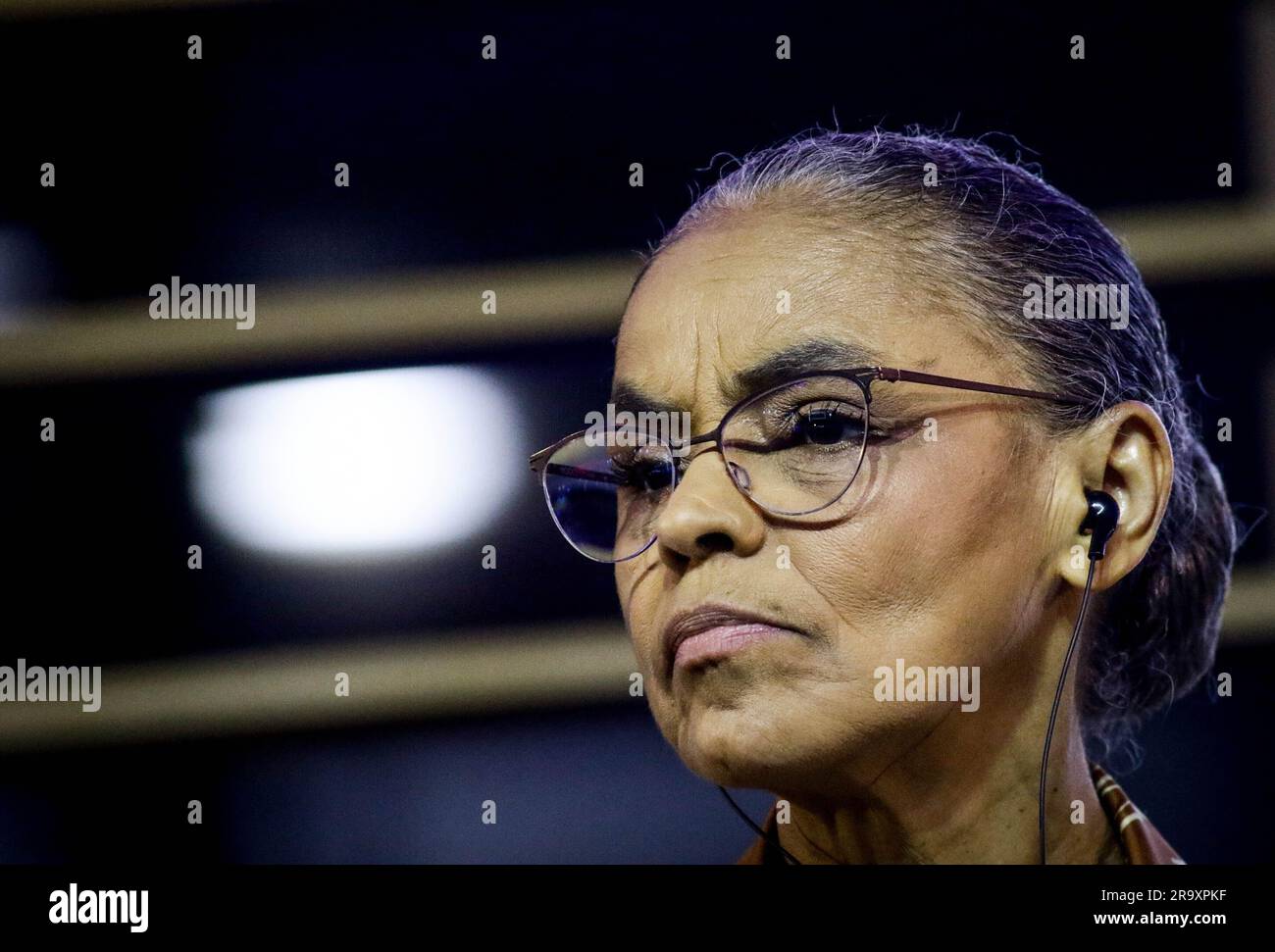 São PAULO, SP - 29.06.2023: MARINA SILVA PARTICIPA DE EVENTO EM SP - il ministro dell'ambiente Marina Silva parteciperà a un evento questo giovedì mattina (29) nella zona sud di São Paolo, dove discuterà la sostenibilità, l'ambiente, il clima e la bioeconomia come politiche statali. (Foto: Aloisio Mauricio/Fotoarena) Foto Stock