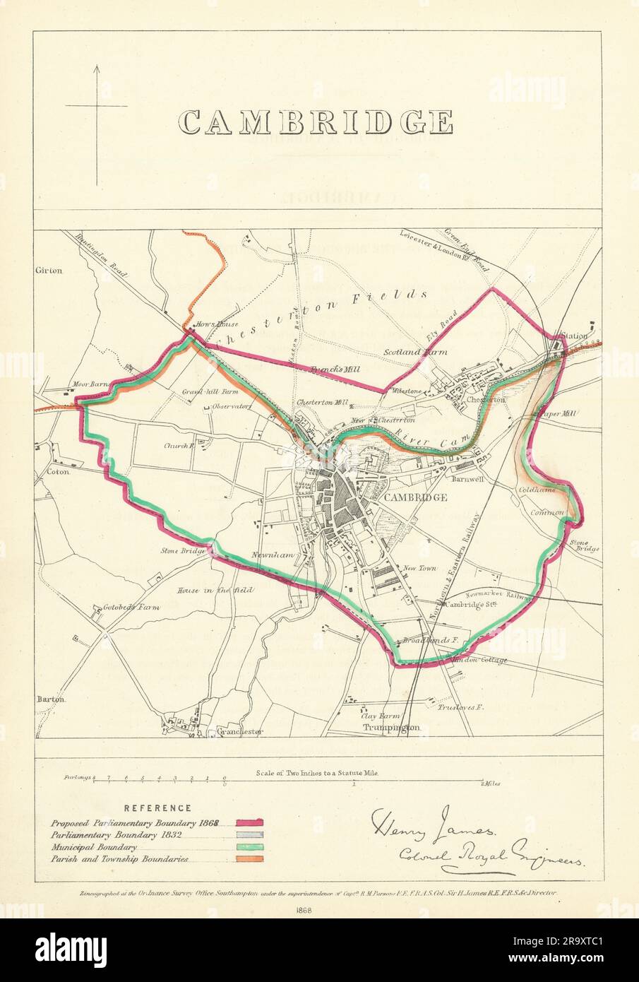 Cambridge, Cambridgeshire. JAMES. Mappa 1868 della Commissione parlamentare dei confini Foto Stock