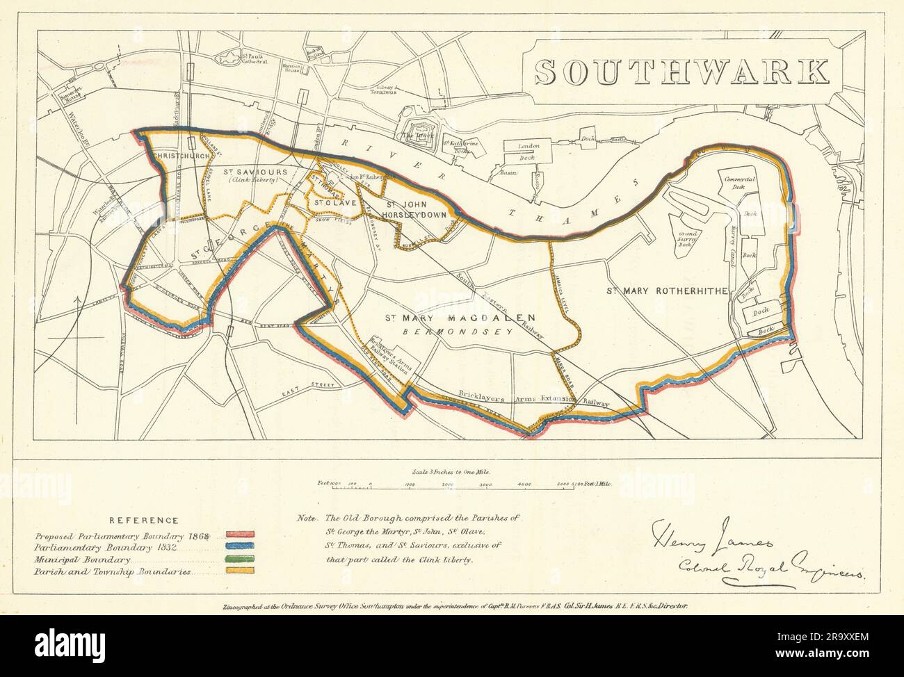 Southwark, Londra. JAMES. Parlamentare Boundary Commission 1868 vecchia mappa Foto Stock