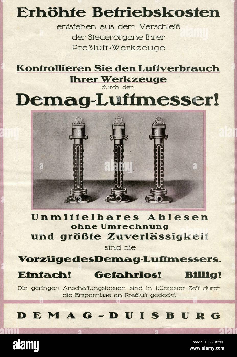 Pubblicità, strumento, misuratore di aria compressa di DEMAG, Duisburg, annuncio, anni '1920, DIRITTI AGGIUNTIVI-CLEARANCE-INFO-NOT-AVAILABLE Foto Stock