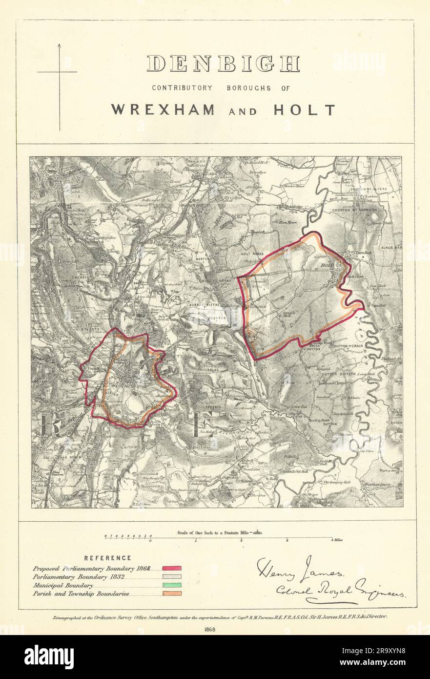 Denbigh Contrib'y Borough di Wrexham & Holt. JAMES. Mappa Boundary Commission 1868 Foto Stock