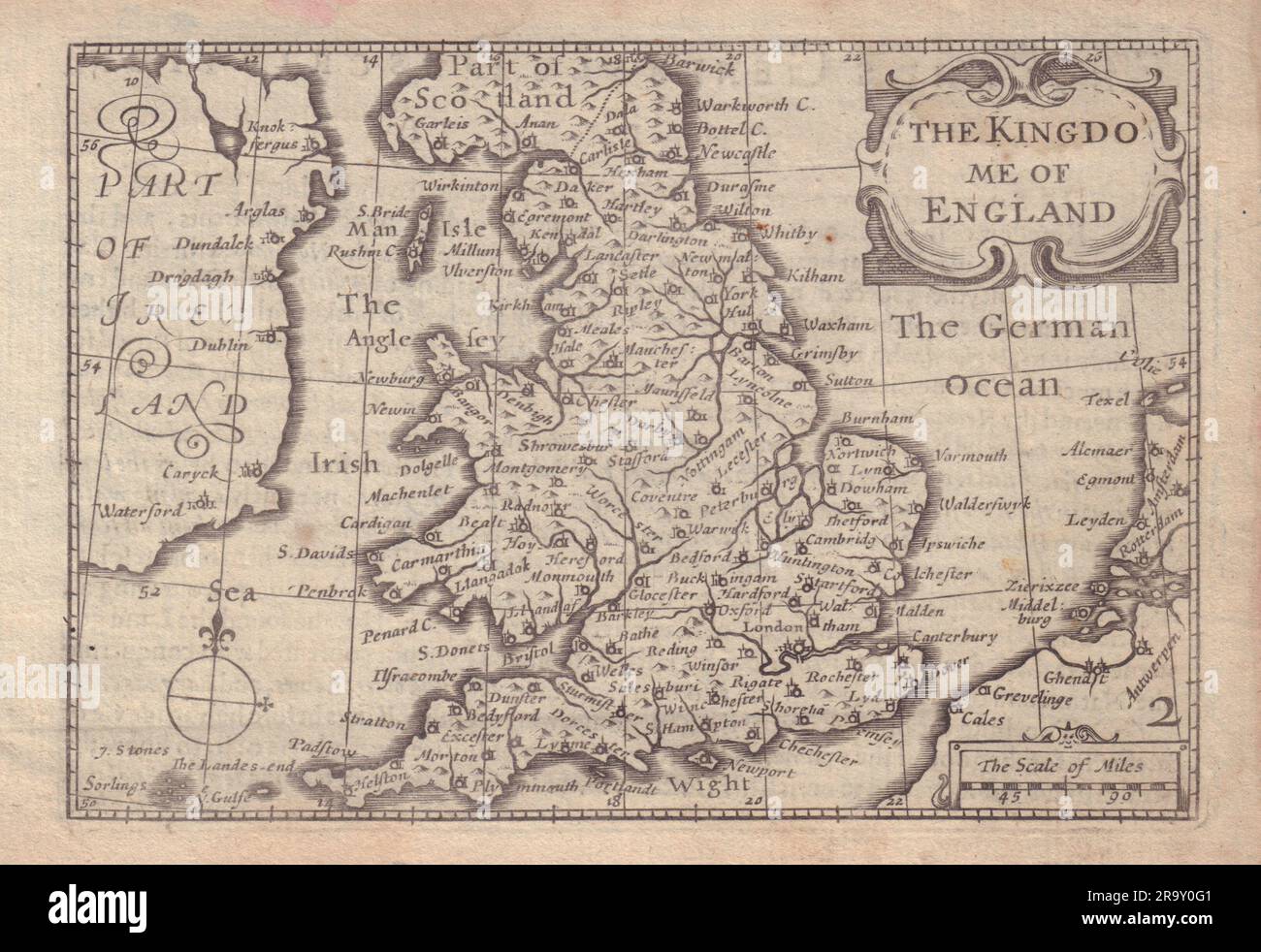 Il Kingdome d'Inghilterra di van den Keere. "Speed miniature" 1632 vecchia mappa Foto Stock