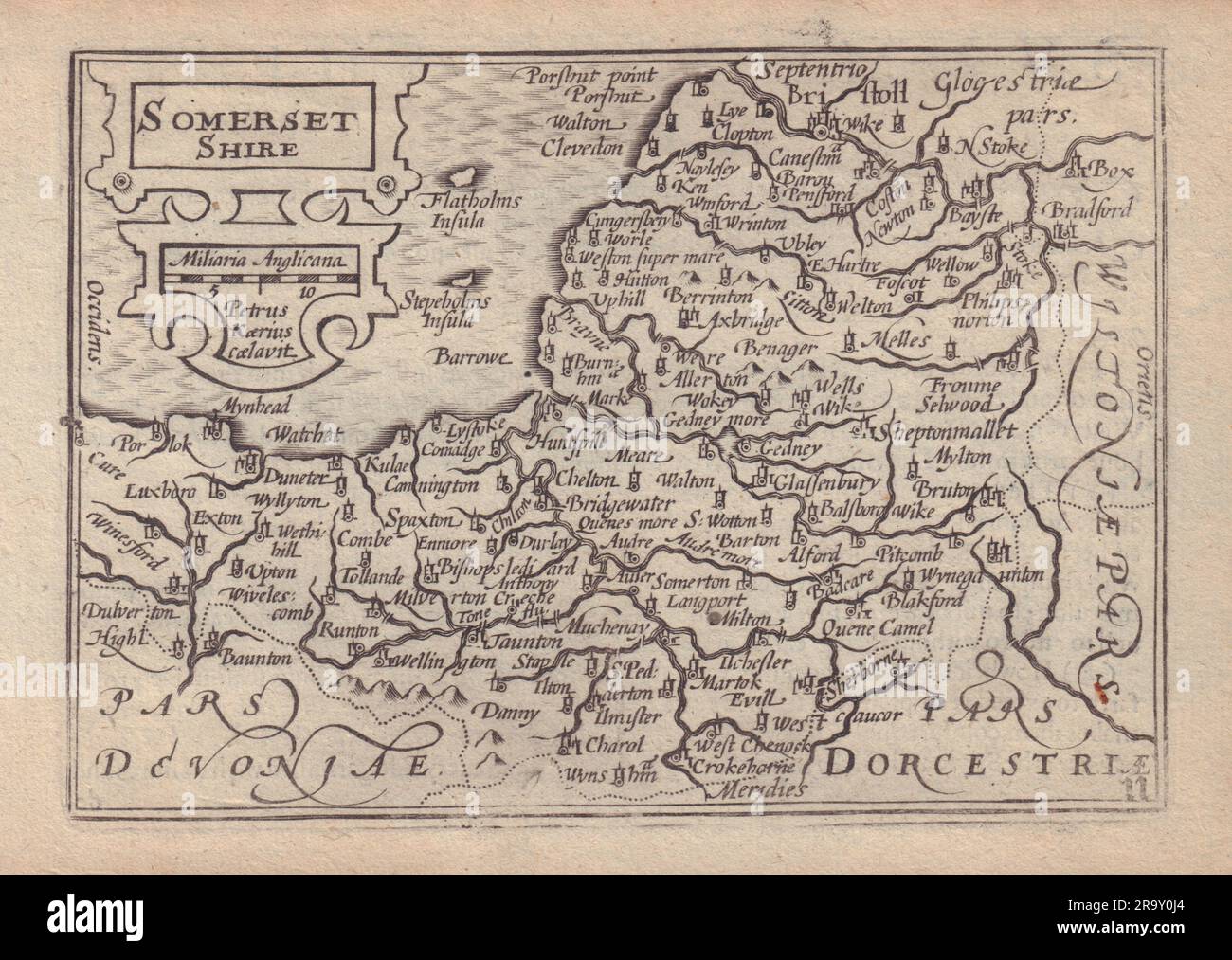 Somerset shire di van den Keere. Mappa della contea "Speed miniature" datata 1632 Foto Stock
