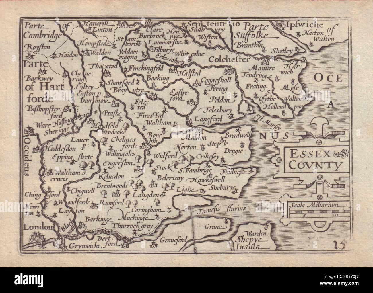 Essex County di van den Keere. Mappa della contea "Speed miniature" datata 1632 Foto Stock