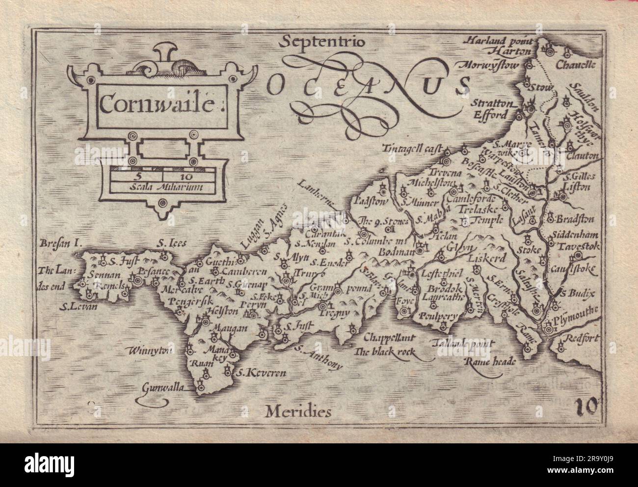 Cornwaile di van den Keere. "Speed miniature" mappa della contea di Cornwall datata 1632 Foto Stock