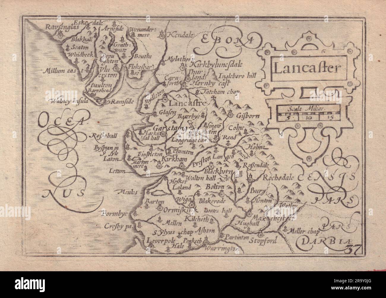 Lancaster di van den Keere. Mappa della contea del Lancashire "Speed miniature" 1632 Foto Stock