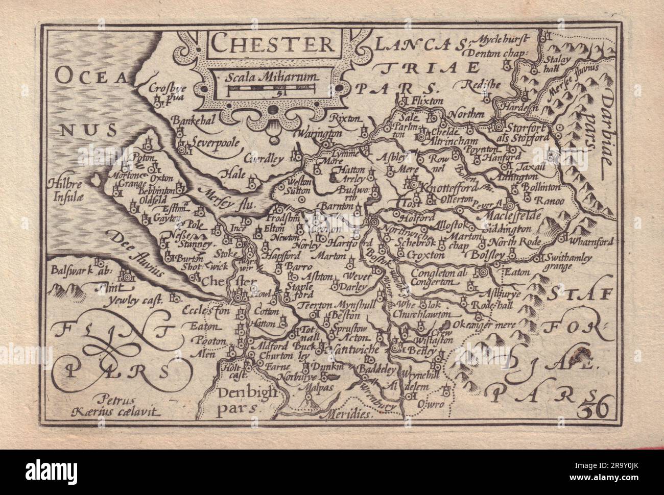 Chester di van den Keere. "Speed miniature" mappa della contea di Cheshire datata 1632 Foto Stock