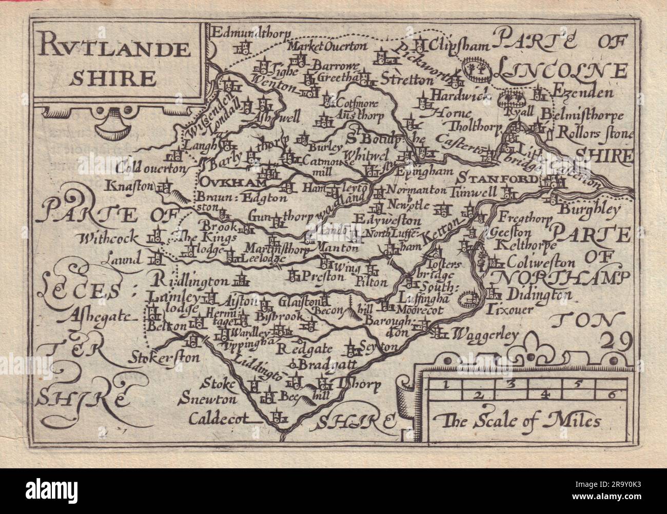 Rutlandeshire di van den Keere. Mappa della contea "Speed miniature" datata 1632 Foto Stock