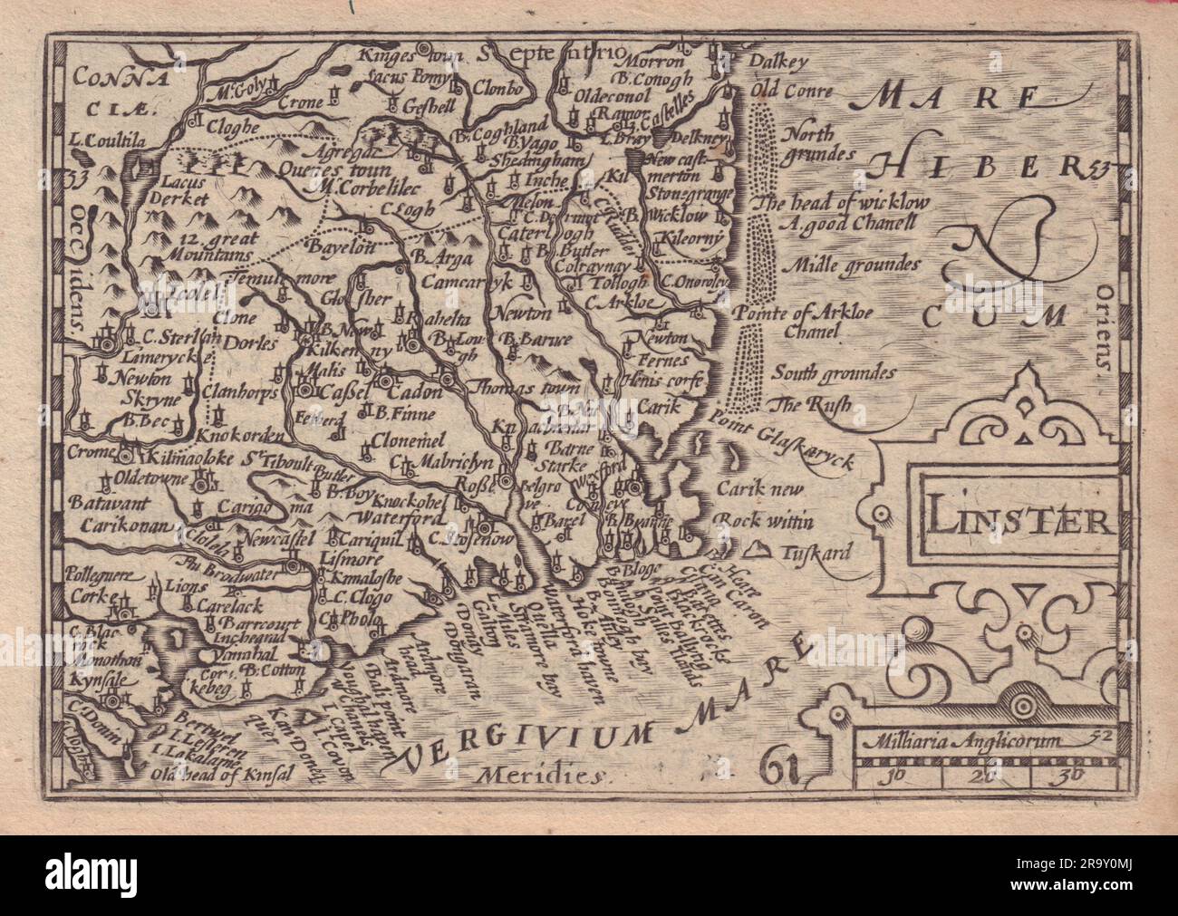 Linster di van den Keere. "Speed miniature" Leinster, Irlanda 1632 vecchia mappa Foto Stock