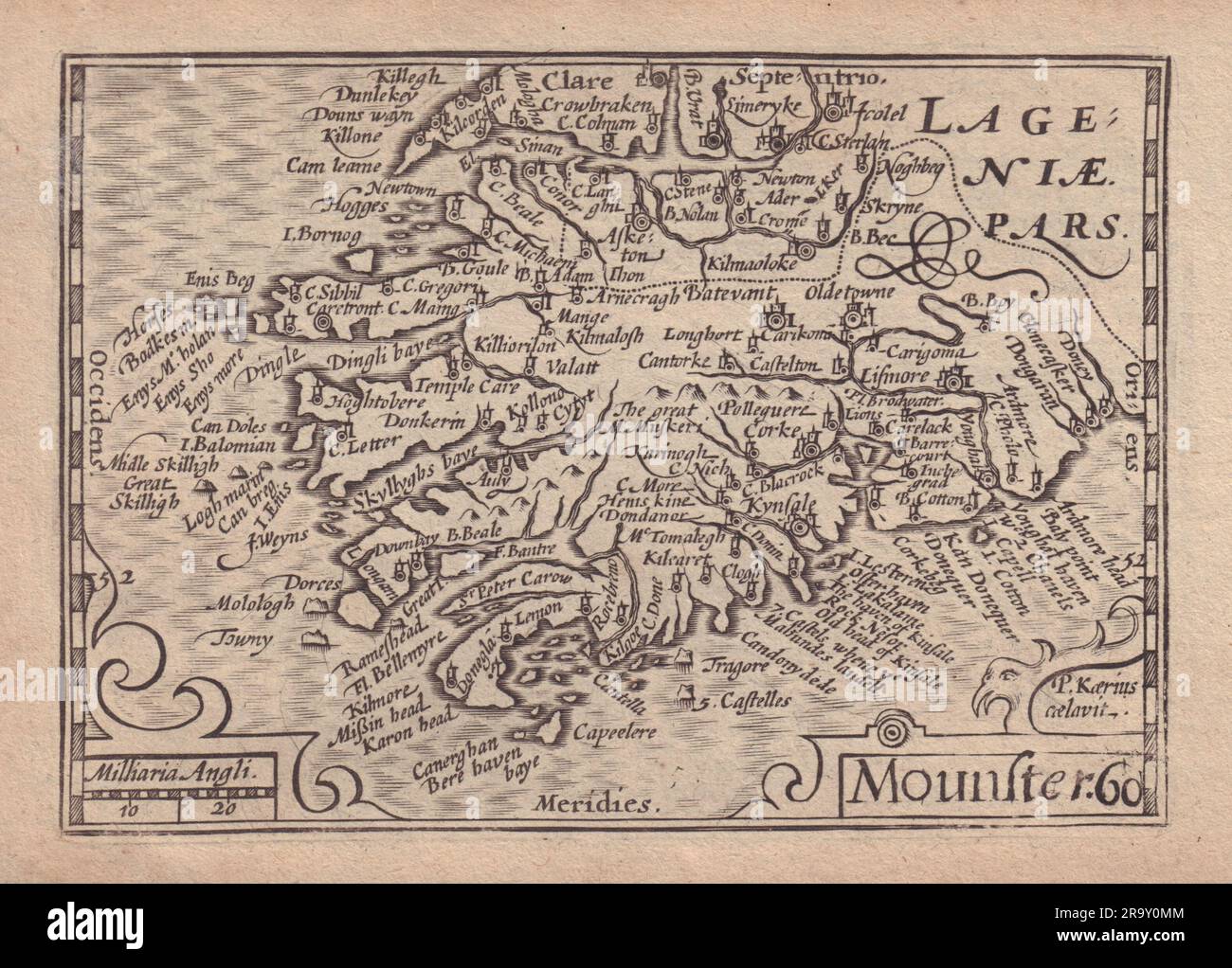 Mounster di van den Keere. "Speed miniature" Munster, Irlanda 1632 vecchia mappa Foto Stock