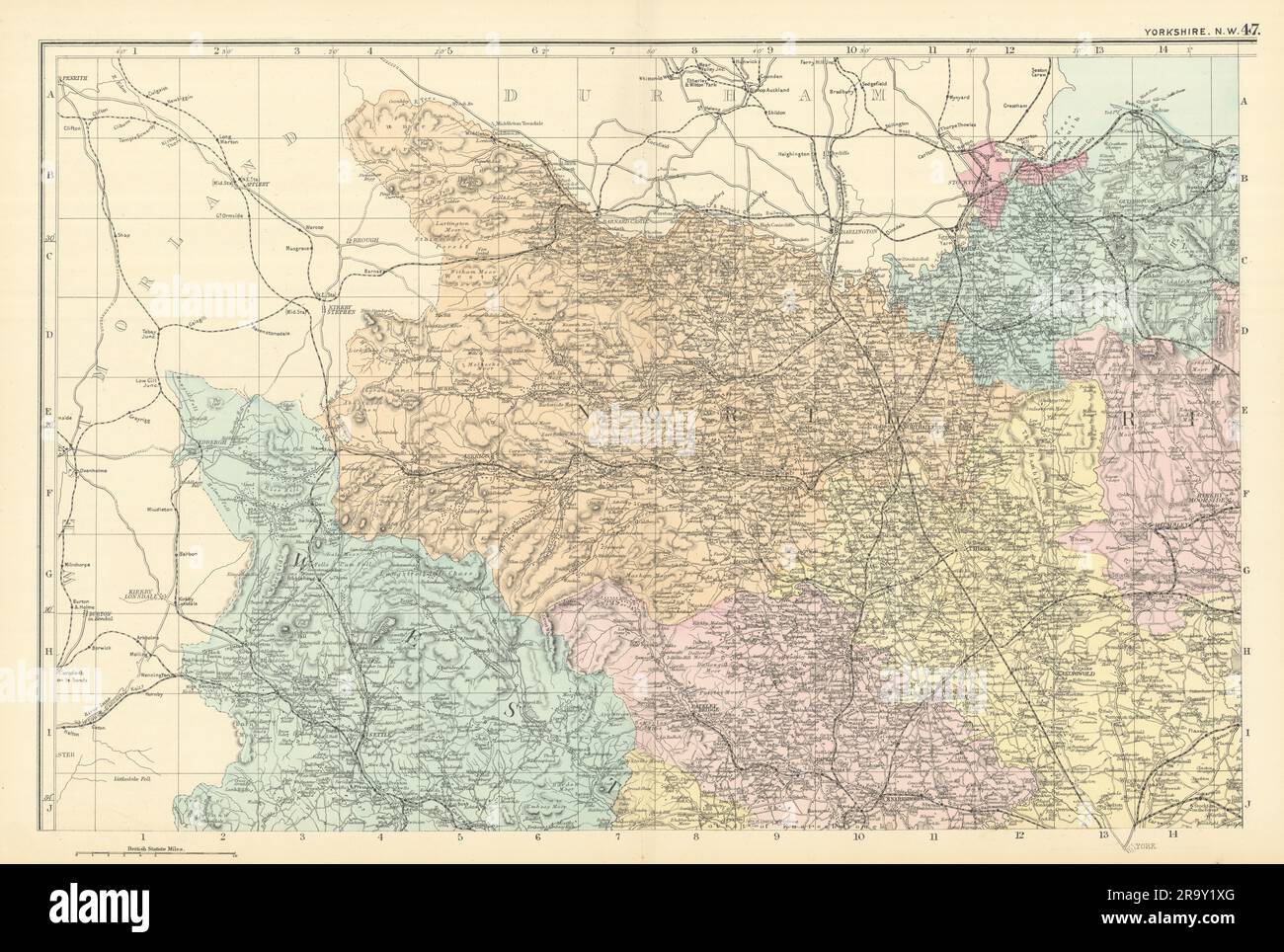 YORKSHIRE (North West) Middlesborough Northallerton County MAP GW BACON 1891 Foto Stock