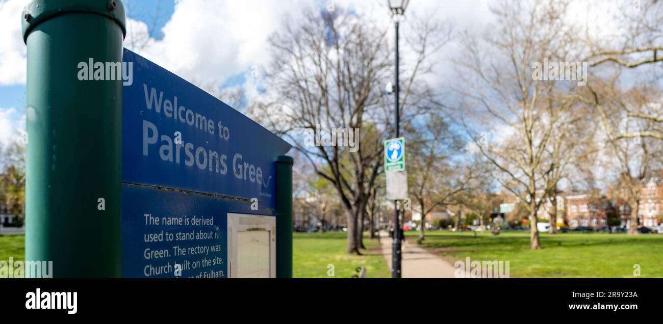 LONDRA- APRILE 2023: Parsons Green in SW6, sud-ovest di Londra- Foto Stock