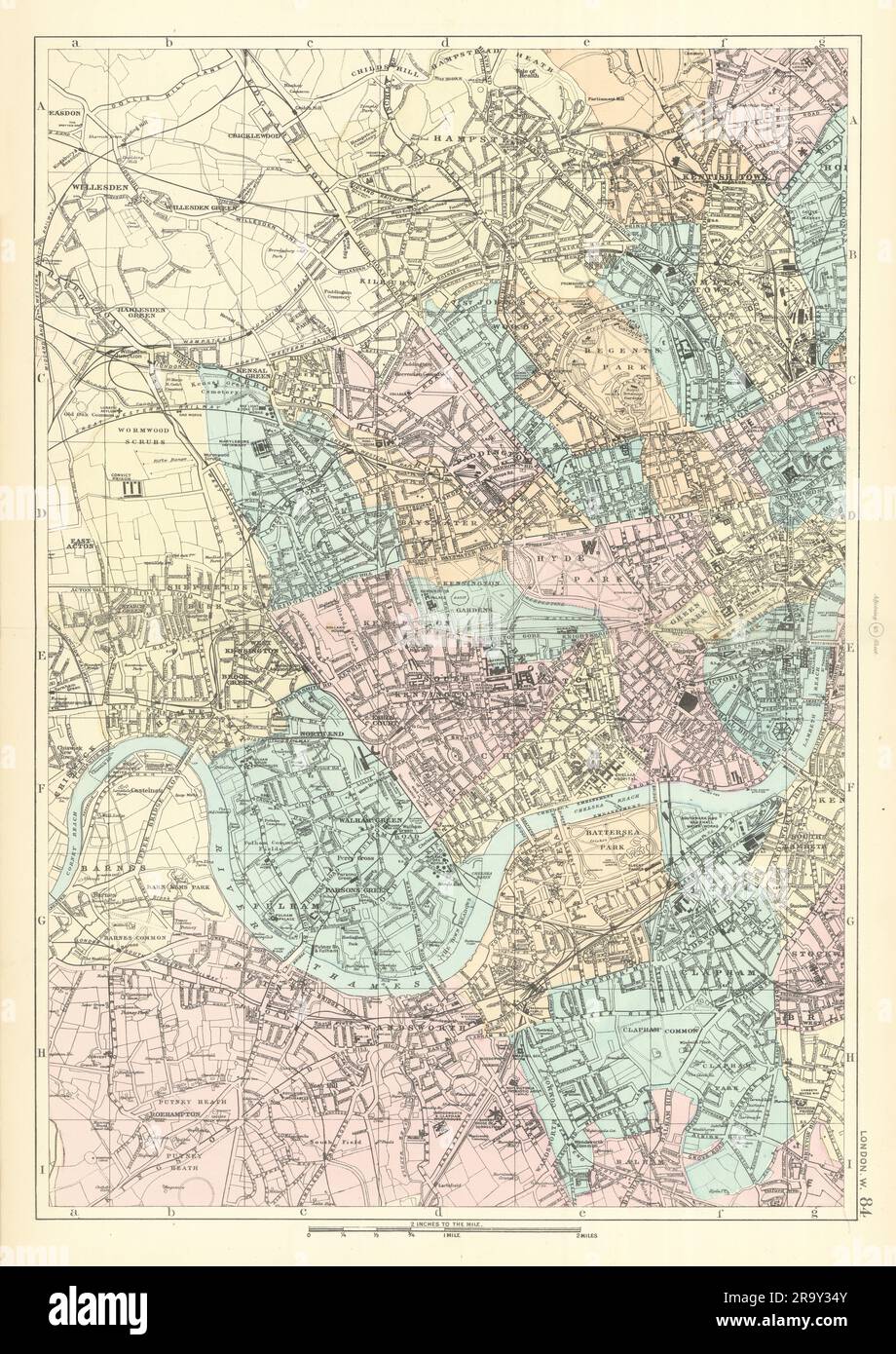 WEST LONDON Westminster Kensington Chelsea Wandsworth City plan BACON 1891 mappa Foto Stock