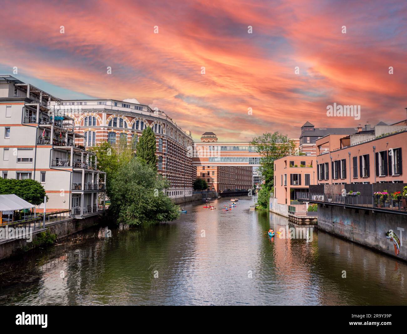 Piccola Venezia nel quartiere di Plagwitz di Lipsia Foto Stock