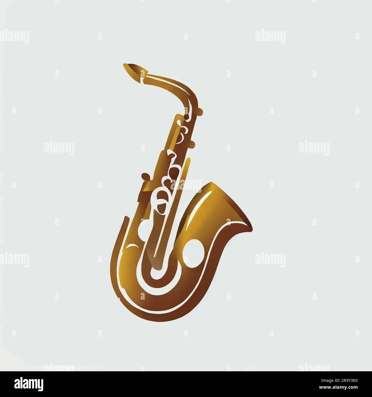 illustrazione del logo del sassofono dorato su schermo bianco Illustrazione Vettoriale