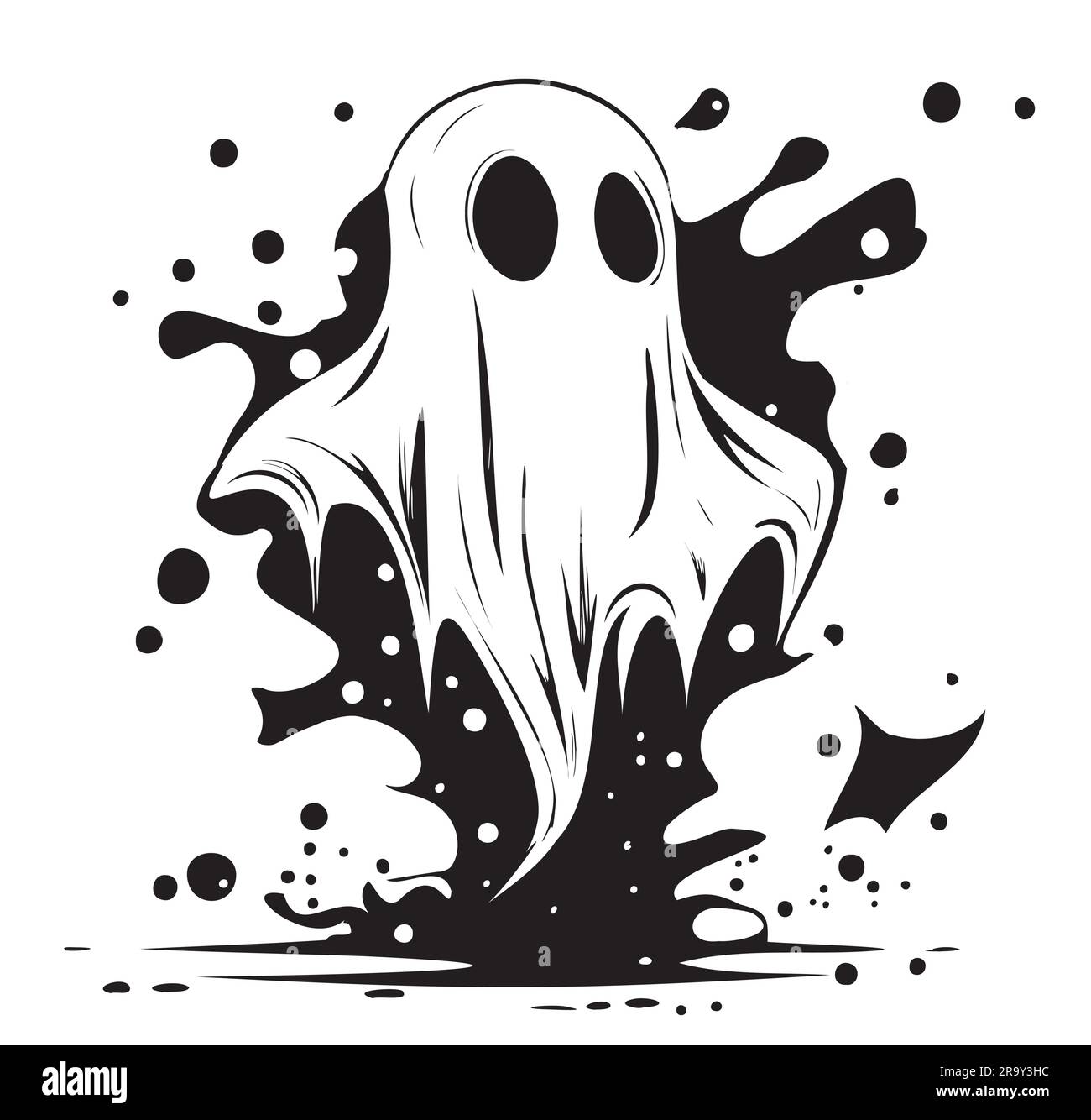 Schizzo di un cartone animato Ghost Funny disegnato a mano in stile doodle Illustrazione Vettoriale