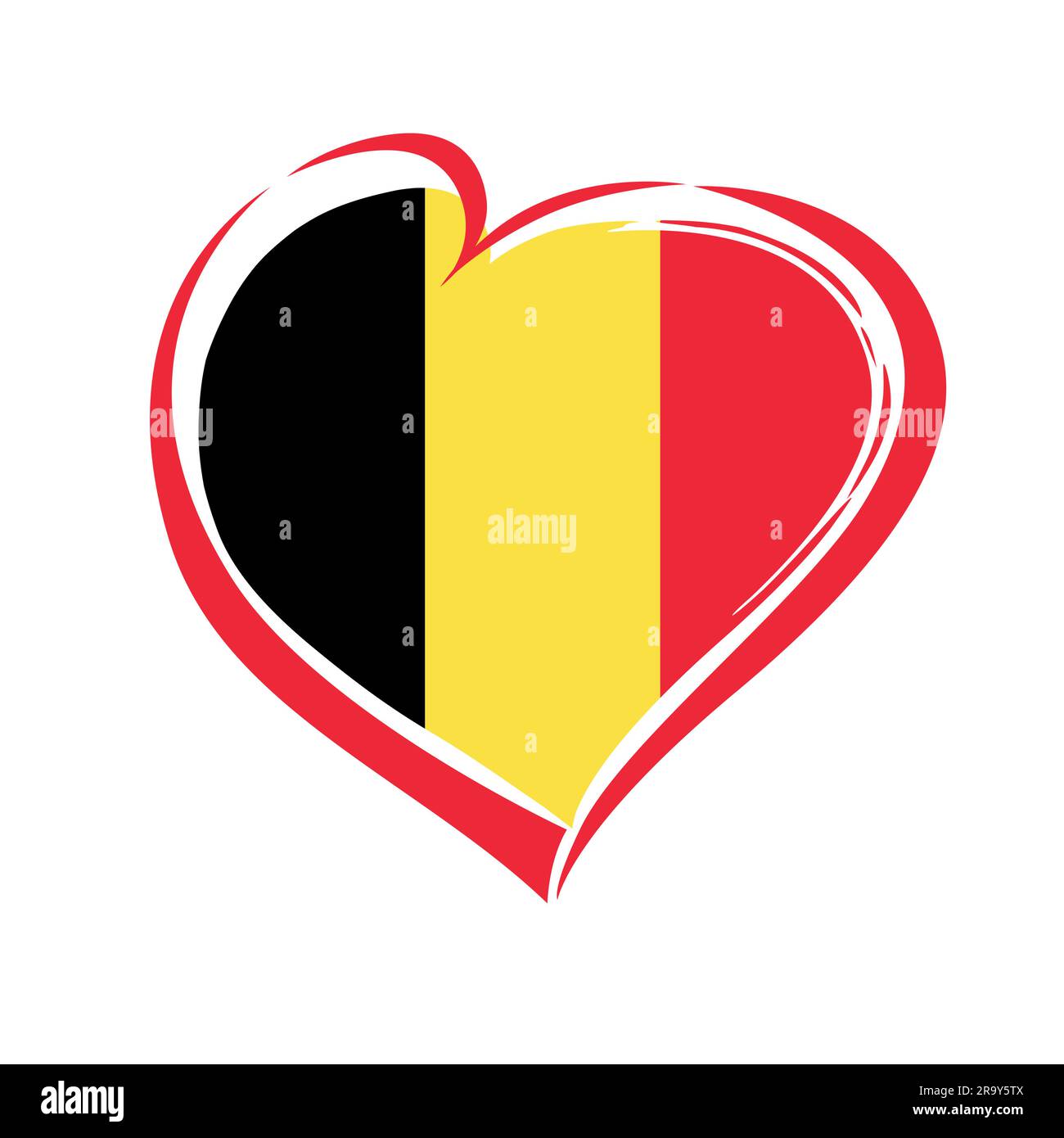 Logo creativo belga Heart. Grafica T-shirt, elementi di design regalo con stile pennellate. Benvenuto al concetto di icona del Belgio. Illustrazione Vettoriale