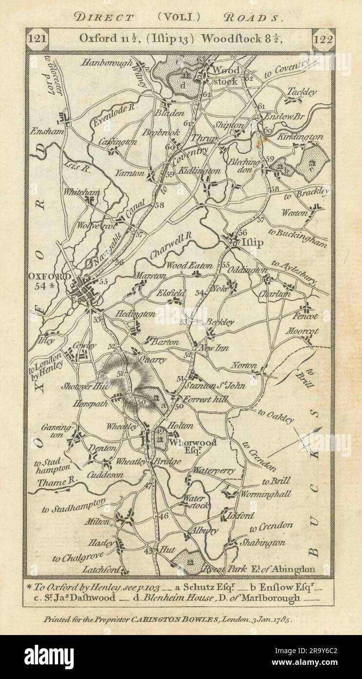 Wheatley - Oxford - Islip - Woodstock Road strip MAP PATERSON 1785 Old Foto Stock