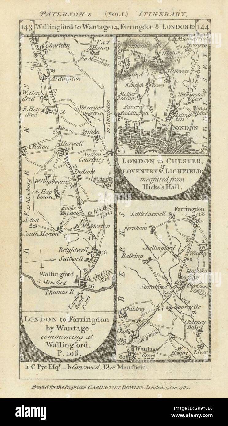 Wallingford-Wantage. Islington-Muswell Hill Road strip MAP PATERSON 1785 Foto Stock