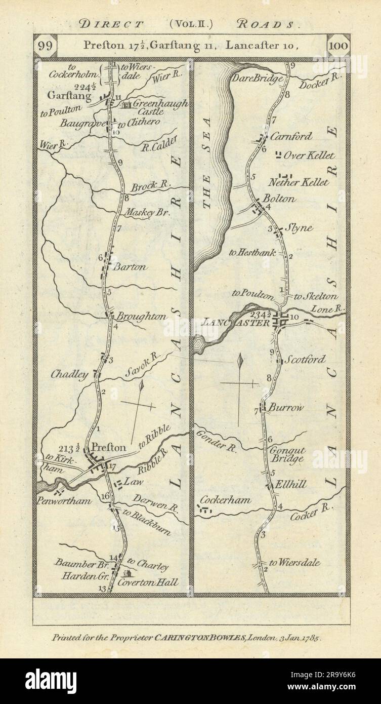 Preston-Garstang-Lancaster-Bolton-Carnforth Road Strip MAP PATERSON 1785 Foto Stock