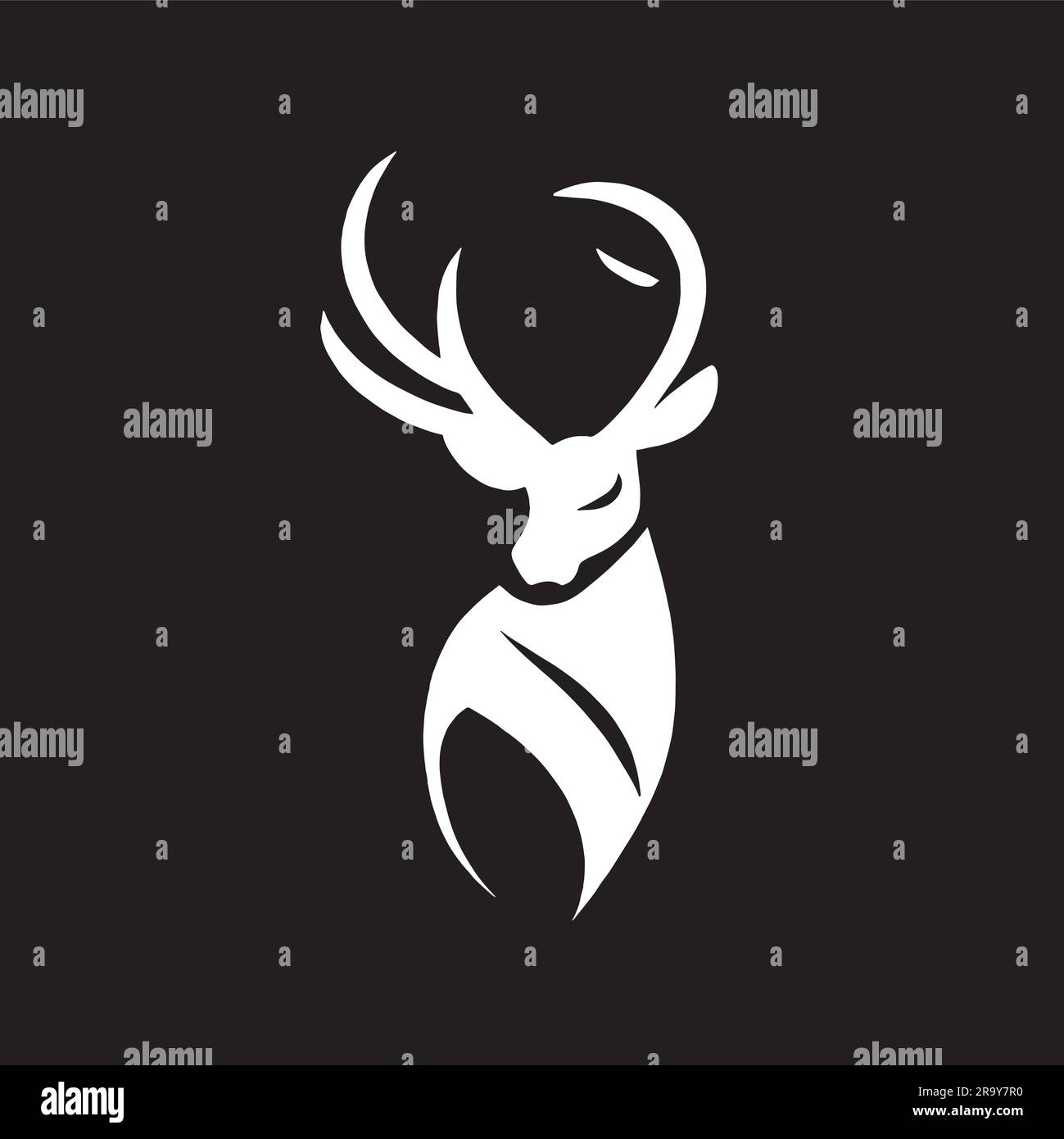 logo cervo di colore bianco naturale su schermo nero Illustrazione Vettoriale