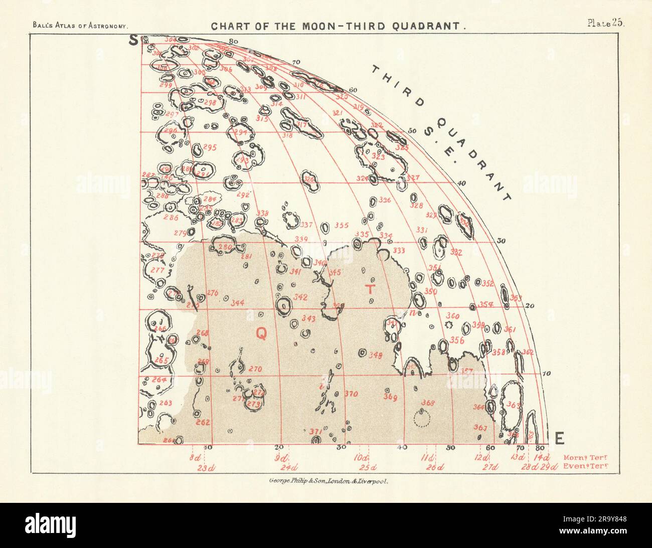 Grafico della Luna terzo Quadrante - Sud-Est - di Robert Ball. Mappa astronomia 1892 Foto Stock