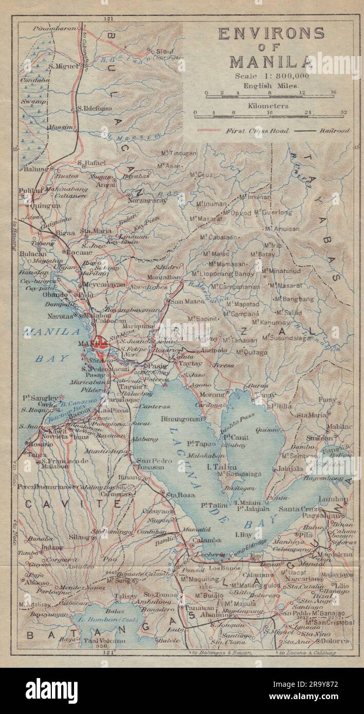 Manila e dintorni. Luzon. Filippine 1917 vecchia mappa d'epoca Foto Stock