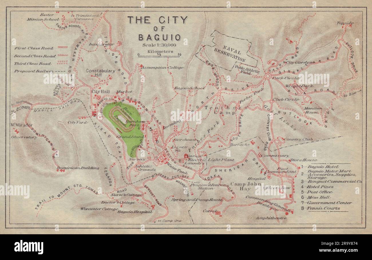 Il piano urbano della città di Baguio. Luzon. Filippine 1917 vecchia carta geografica antica Foto Stock