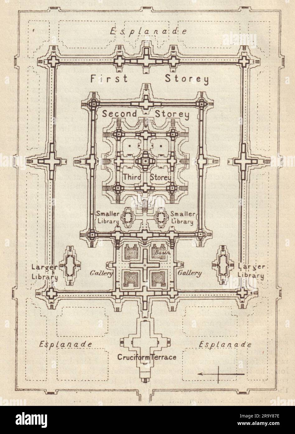 Mappa di schizzo Angkor Wat. Cambogia 1917 vecchia carta dei piani d'epoca Foto Stock