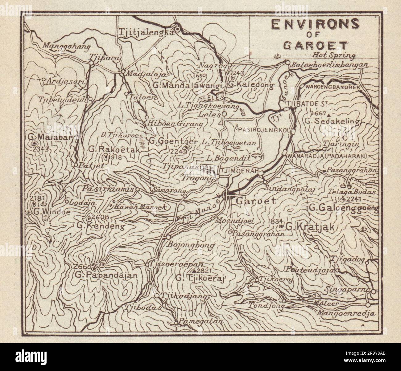 Garut, West Java. Mappa di schizzo "dintorni di Garoet". Indonesia 1917 vecchio Foto Stock