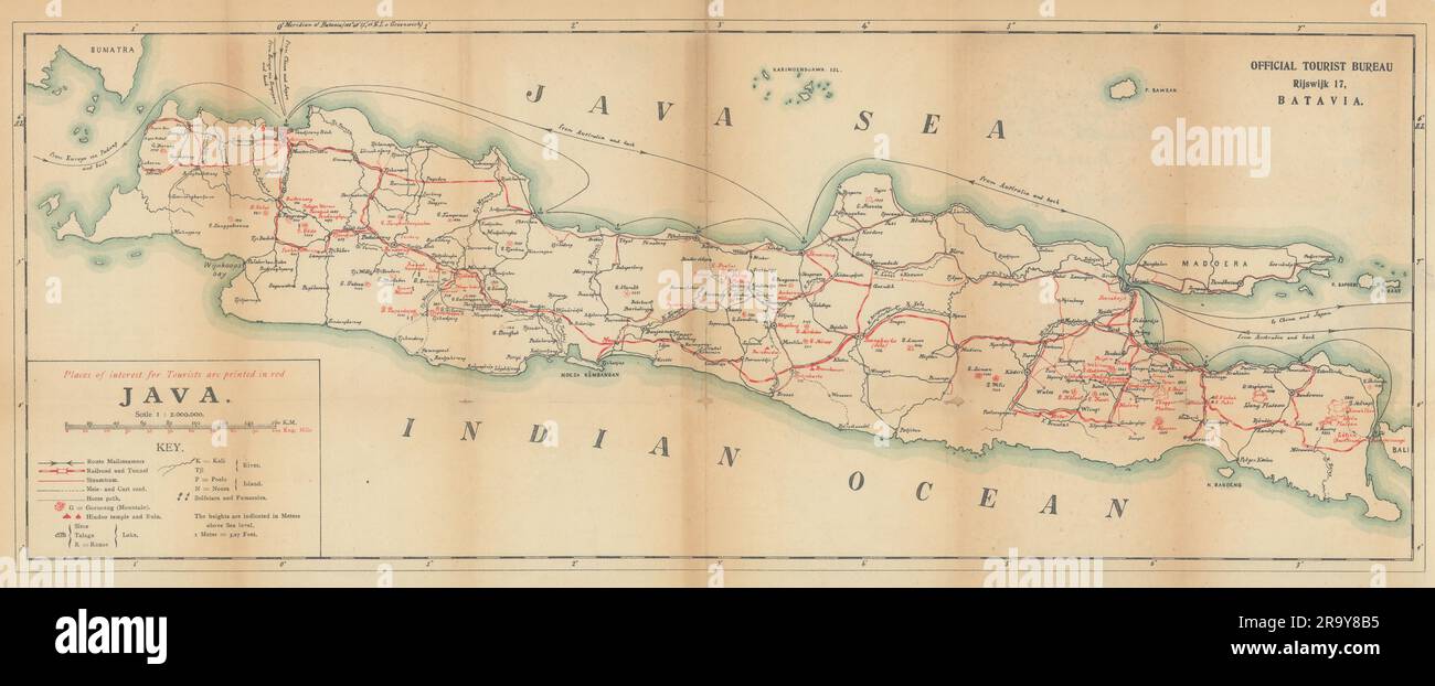 Mappa dell'Ufficio Turistico ufficiale di Java. Indie orientali olandesi. Indonesia c1917 vecchio Foto Stock