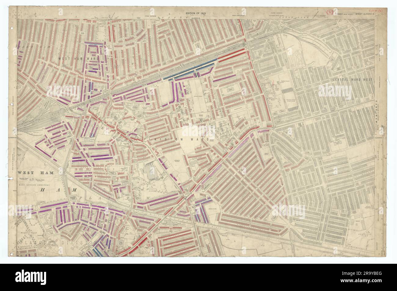 LSE POVERTY OS PROOF MAP West/East Ham - Plaistow - Upton Park - Greengate 1928 Foto Stock