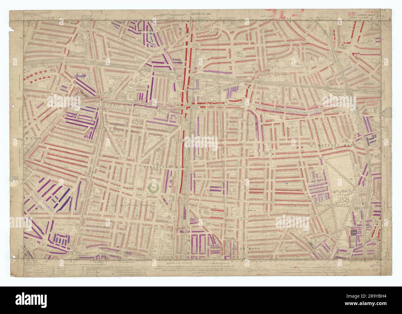 LSE POVERTY OS PROOF MAP Hackney Downs - Kingsland - Dalston - Haggerston 1928 Foto Stock