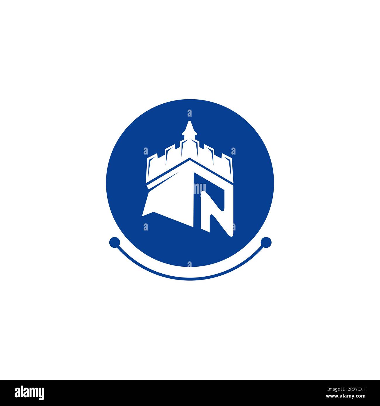 Castello con logo Vector Letter N. Design del logo dell'edificio del castello. Illustrazione Vettoriale