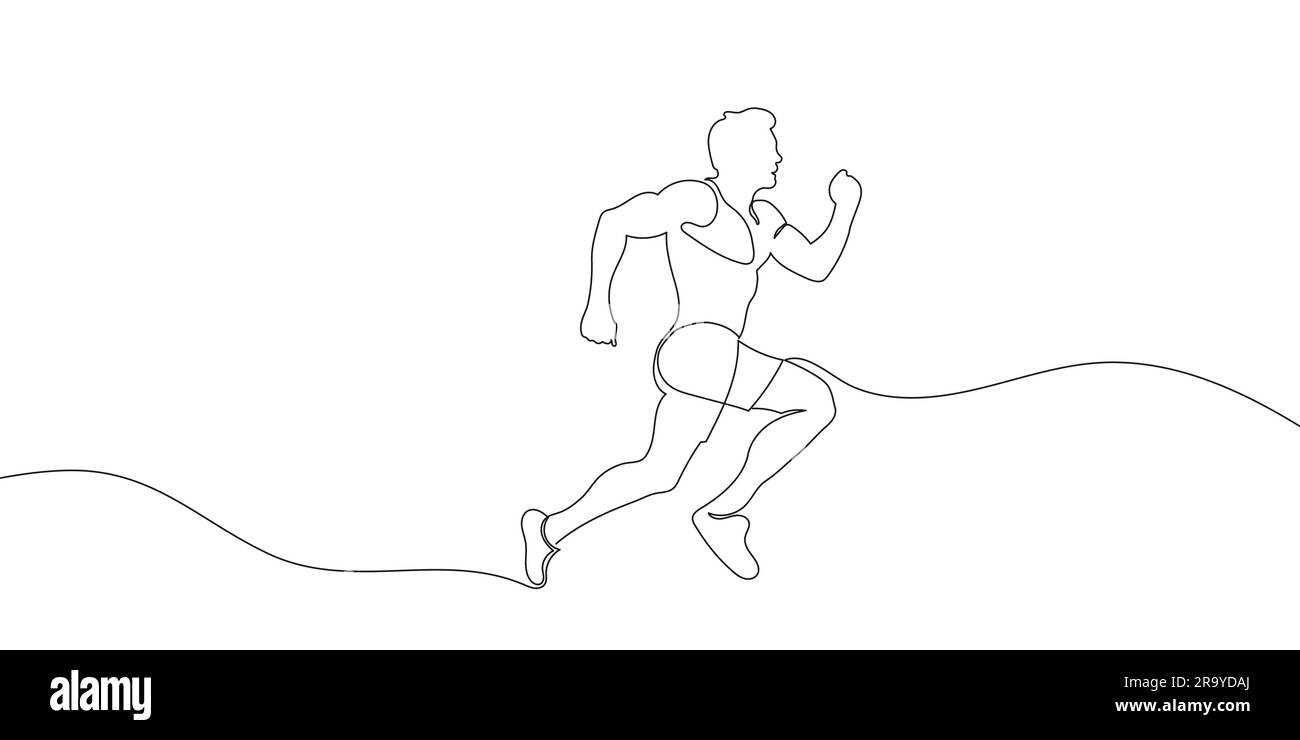 Disegno continuo a una linea di uno sportivo da running. Running sportivo. Illustrazione vettoriale. Illustrazione vettoriale Illustrazione Vettoriale