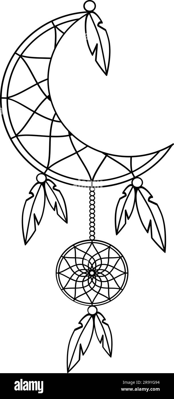Icona del vettore di cattura dei sogni. Simbolo nativo americano. Moon Illustrazione Vettoriale