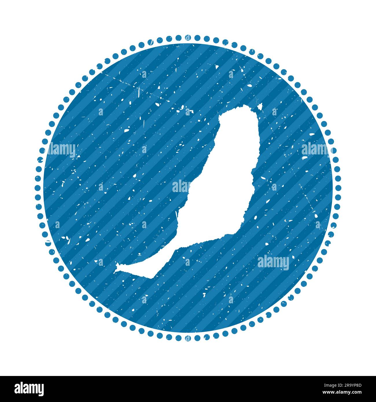 Adesivo da viaggio retrò a righe Fuerteventura. Distintivo con mappa dell'isola, illustrazione vettoriale. Illustrazione Vettoriale