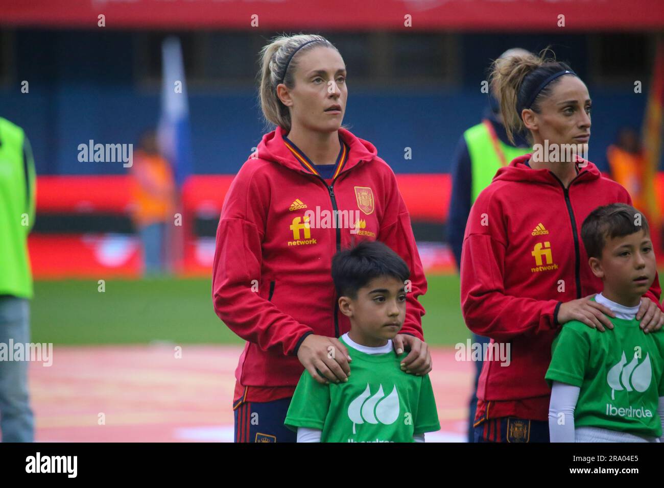 Aviles, Spagna, 30 giugno 2023: I giocatori di Spagna, Alexia Putellas (L) ed Esther Gonzalez (R) durante l'amichevole tra Spagna e Panama il 30 giugno 2023, allo stadio Roman Suarez Puerta di Aviles, Spagna. Alberto Brevers / Alamy Live News Foto Stock