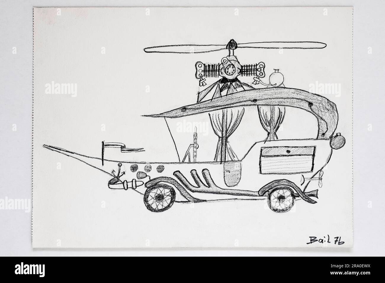 Nuoto o auto volante, disegno degli allievi, classe 7b del 1964, Baviera, Germania Foto Stock