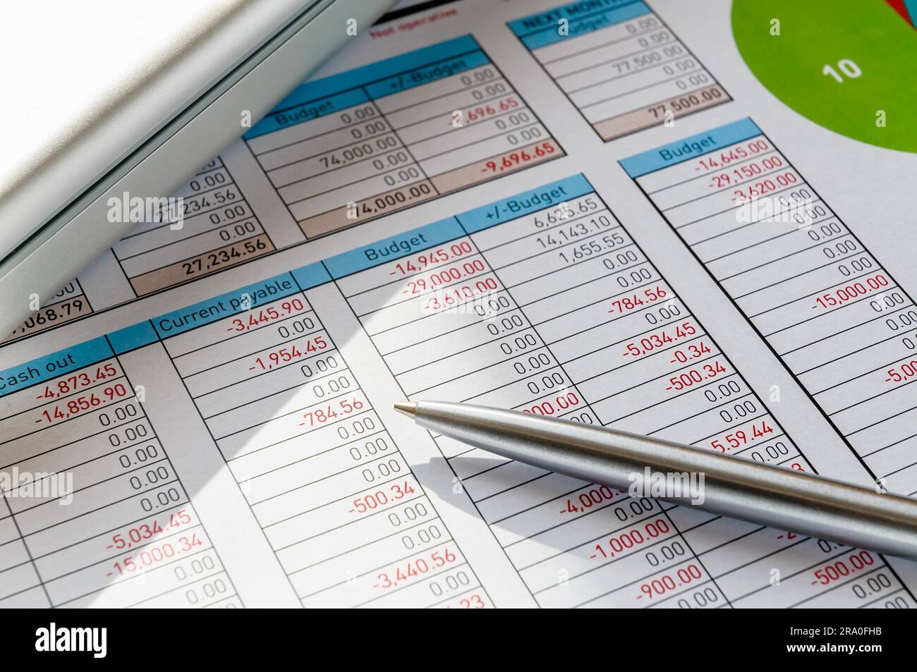 Modulo di contabilità con la penna, l'uomo d'affari dell'ufficio Foto Stock