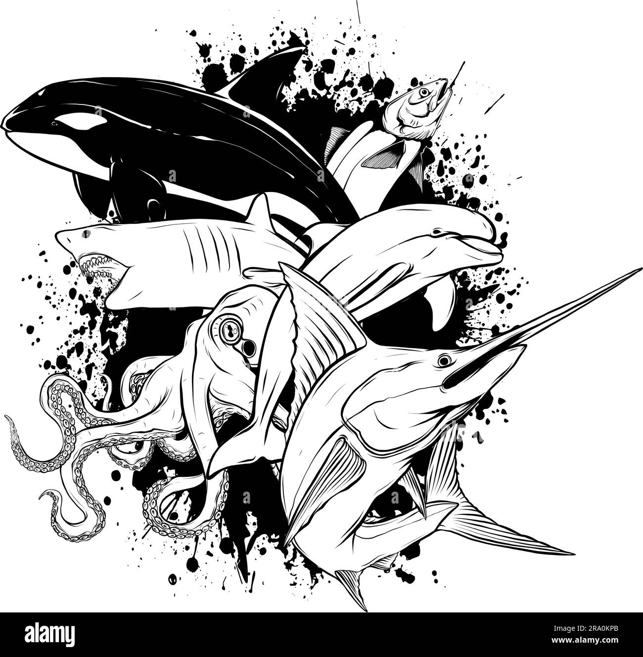 Set di disegni per immagini vettoriali di animali marini Illustrazione Vettoriale