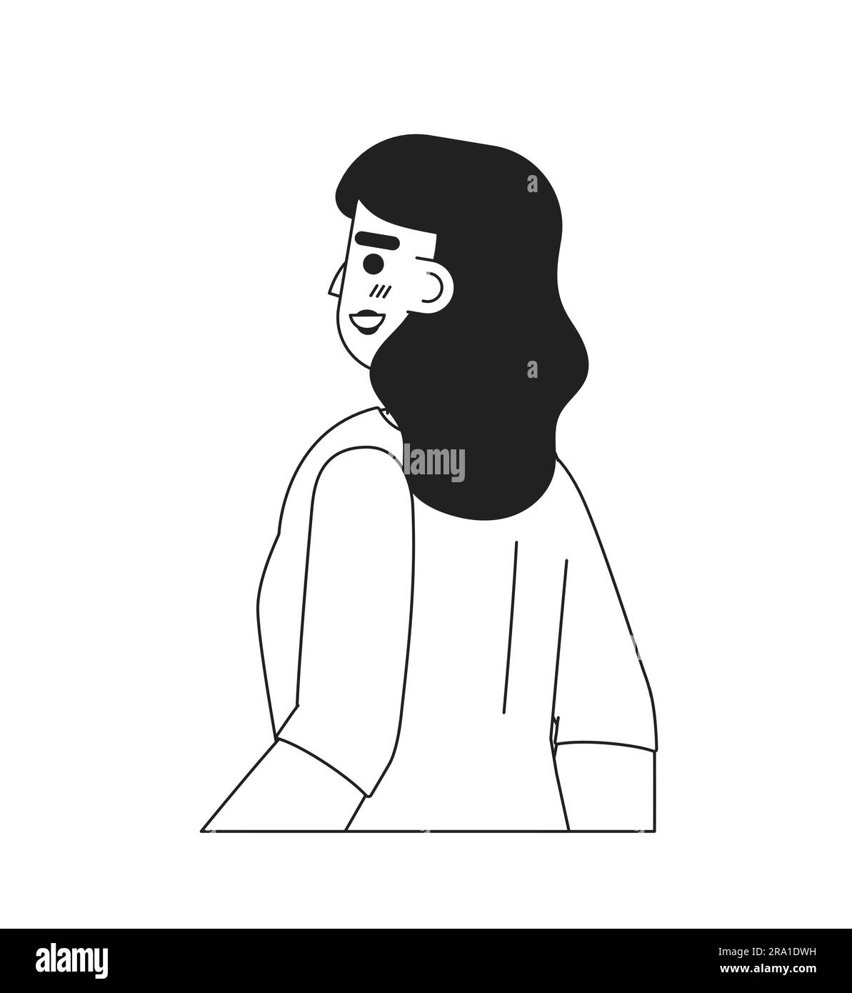 Allegra donna caucasica con un sorriso luminoso e un carattere vettoriale piatto monocromatico Illustrazione Vettoriale