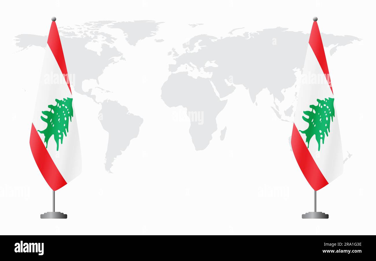 Libano e Libano bandiere per un incontro ufficiale sullo sfondo della mappa mondiale. Illustrazione Vettoriale