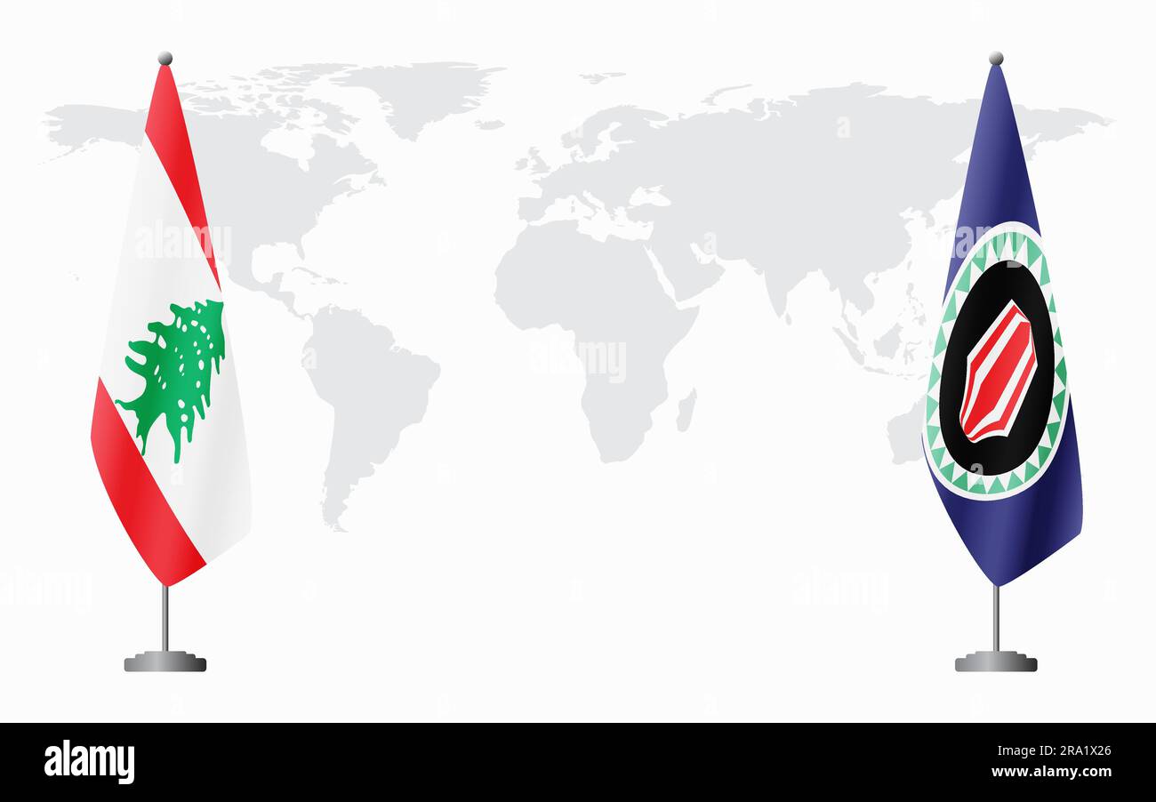 Libano e Bougainville bandiere per un incontro ufficiale sullo sfondo della mappa mondiale. Illustrazione Vettoriale