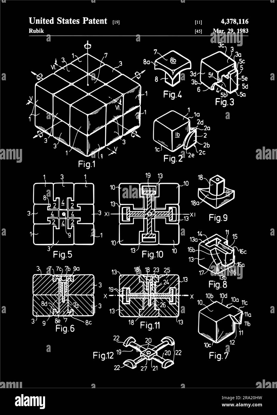 Rubik's Cube Patent Print Art 1983 Illustrazione Vettoriale