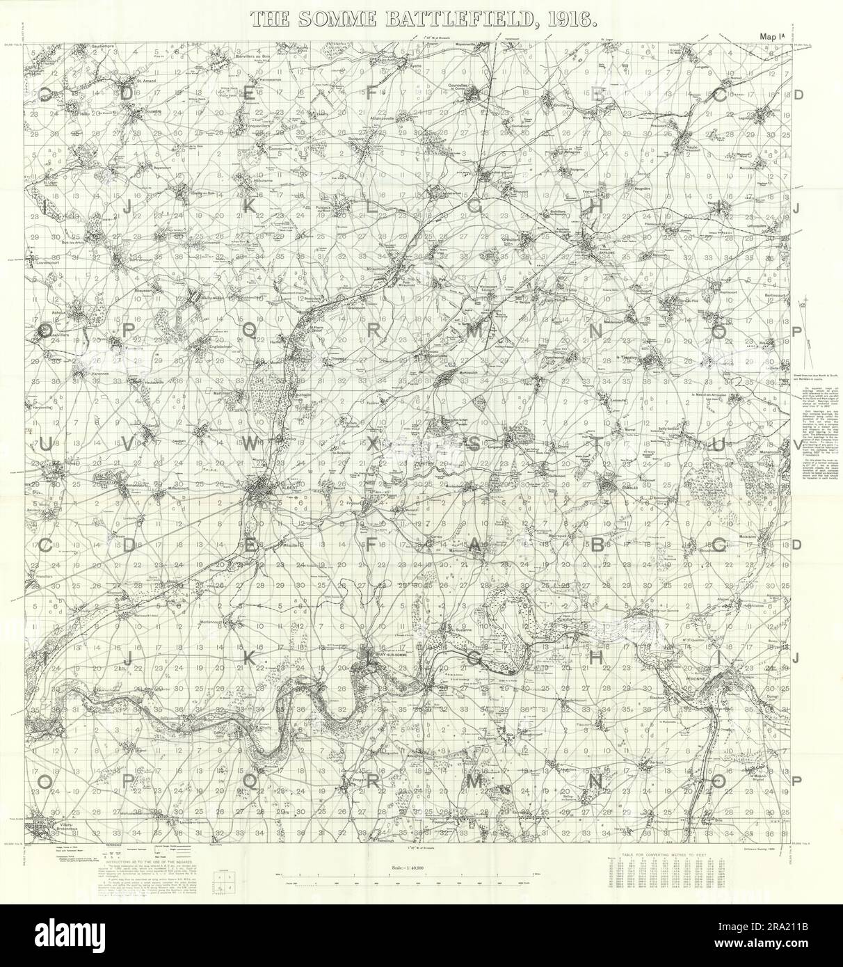 Il campo di battaglia della somme, 1916. Battaglia della somme. Prima guerra mondiale. mappa 1932 Foto Stock