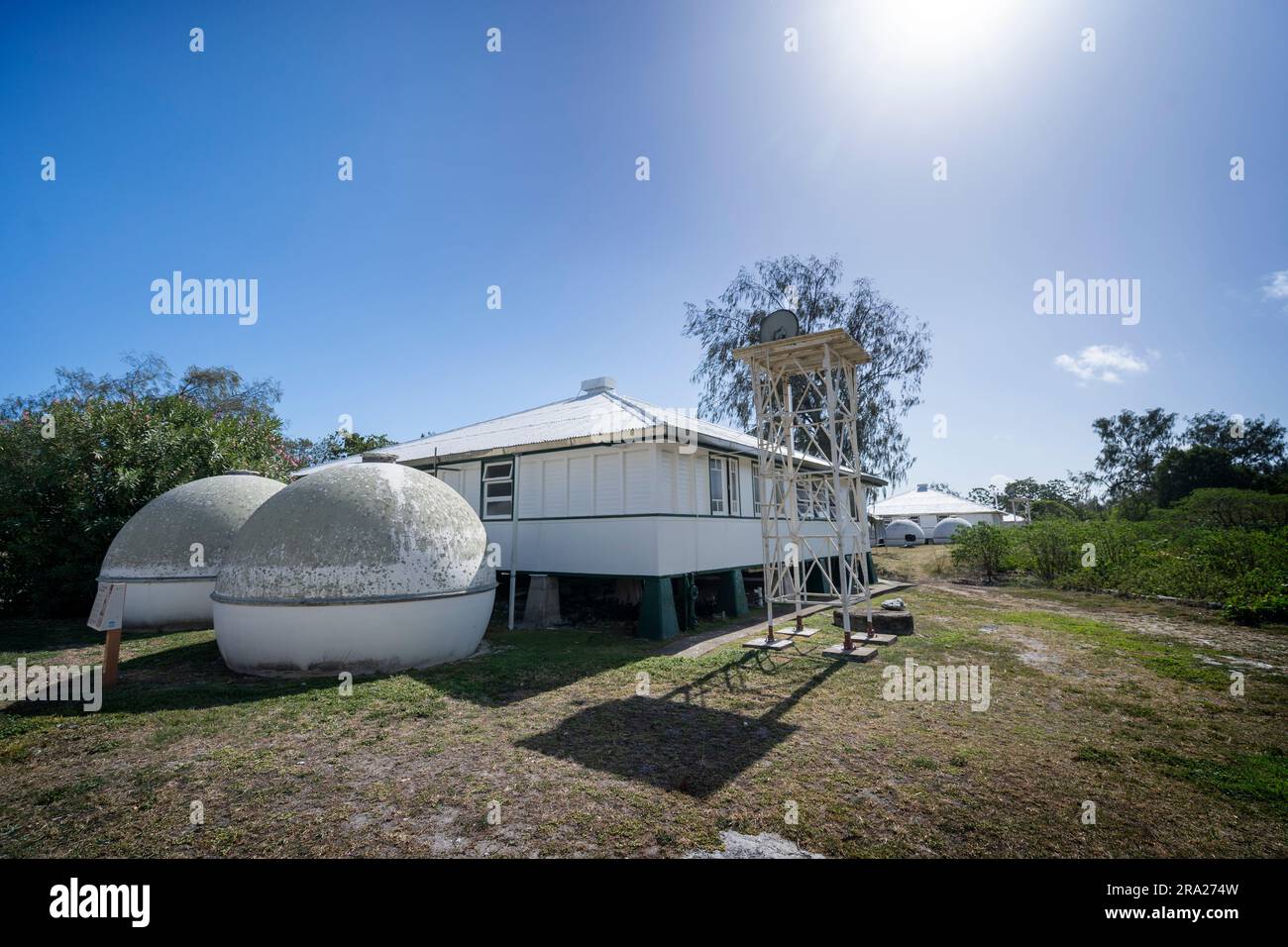 Lighthouse Keepers Cottages, Lady Elliot Island, grande Barriera Corallina, Queensland, Australia Foto Stock