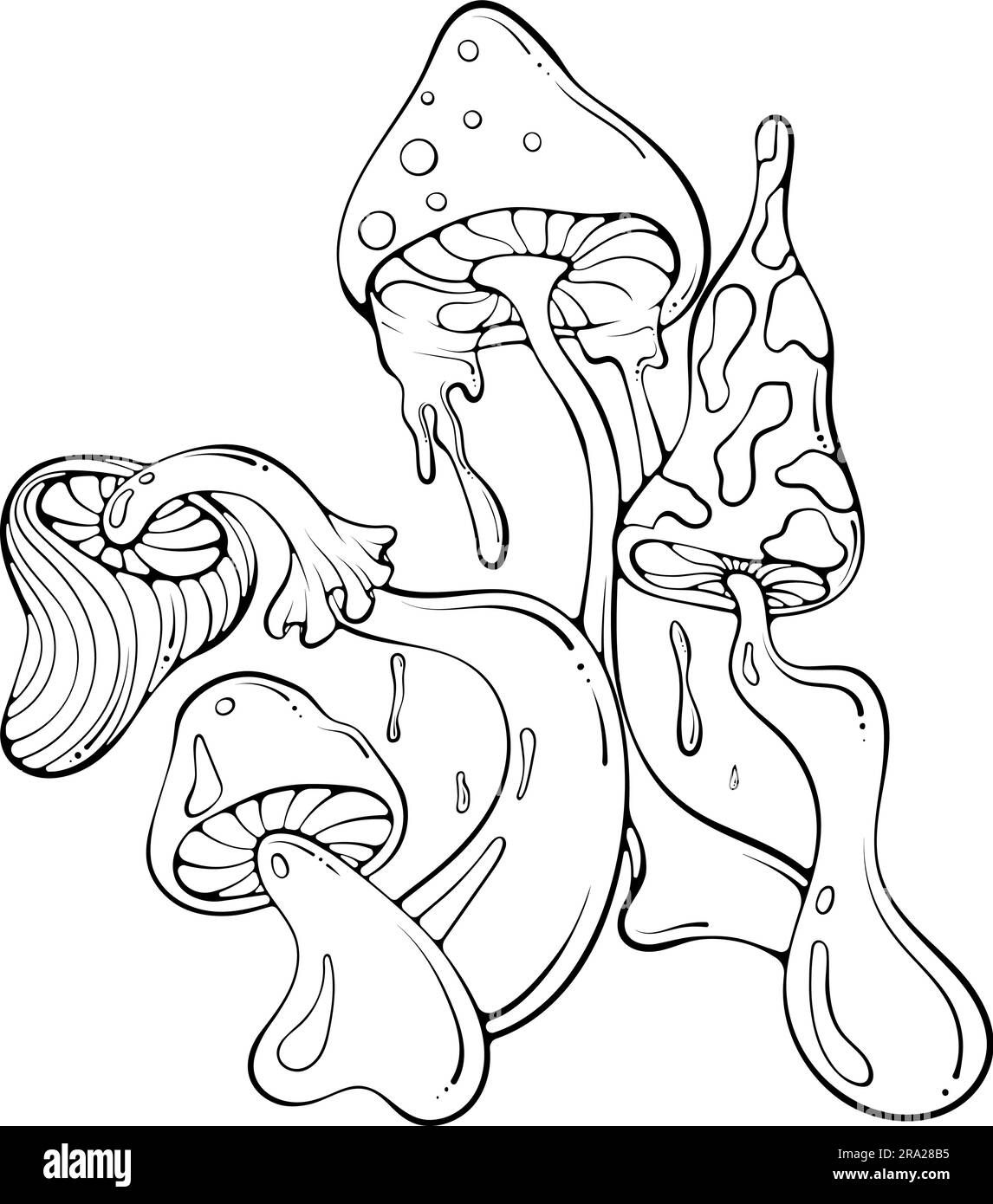 Disegni per la composizione dei funghi hippie Illustrazione Vettoriale