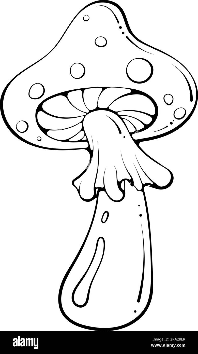 La linea di funghi agarici Groovy hippie Fly Illustrazione Vettoriale