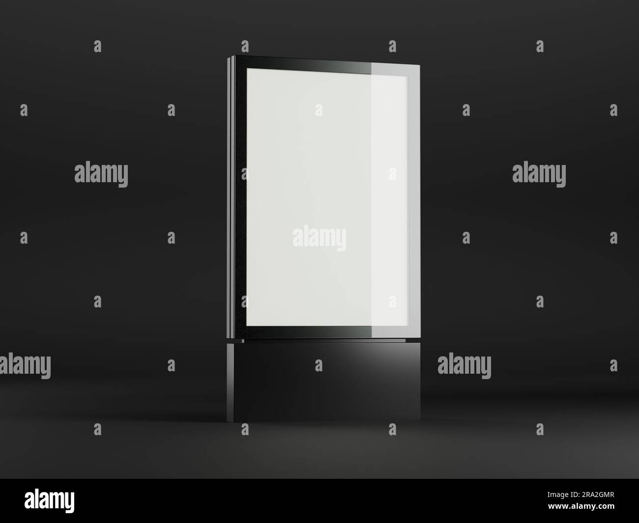 Un'illustrazione 3D di Mockup di un cartellone Citylight vuoto su uno sfondo nero Foto Stock